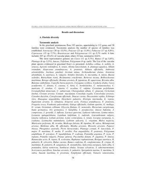 flora and vegetation of grasslands from nÃ¢rnova river's bottomland
