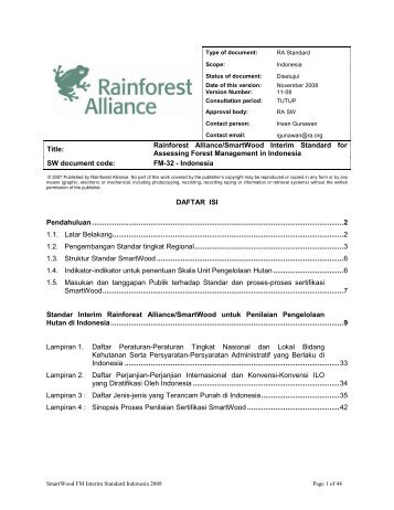 Interim Standards for Indonesia - Rainforest Alliance