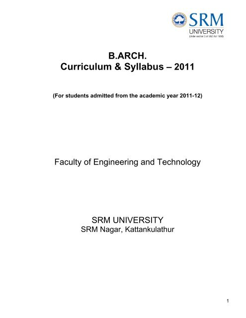 B Arch Curriculum Syllabus A 2011 Srm University