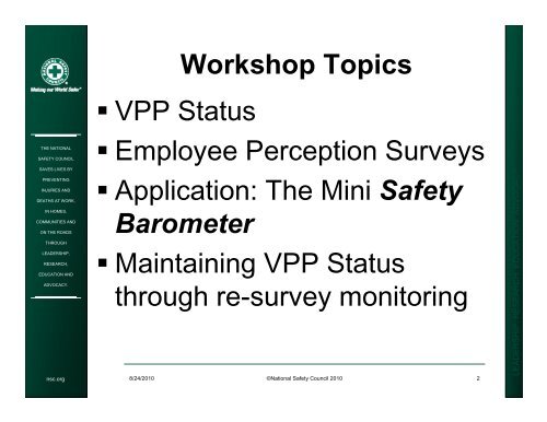 VPPPA Workshop - National Safety Council