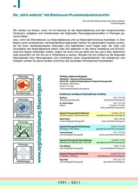 Broschüre 20 Jahre Regionale Planungsgemeinschaften in Thüringen