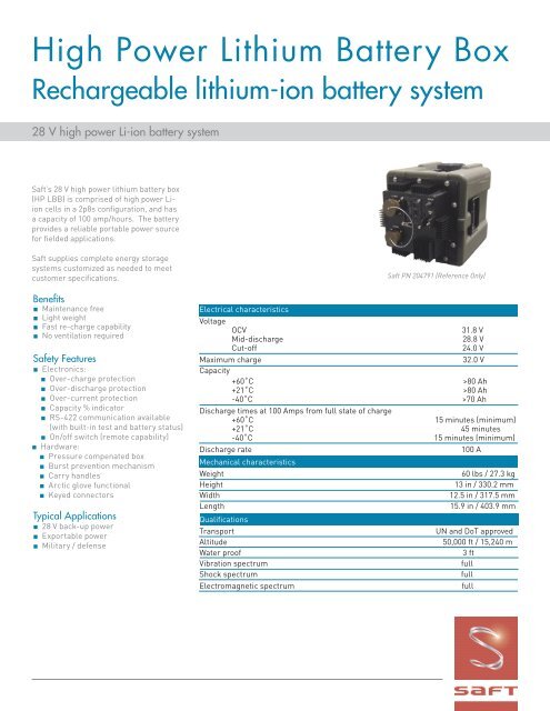 High Power Lithium Battery Box - Saft