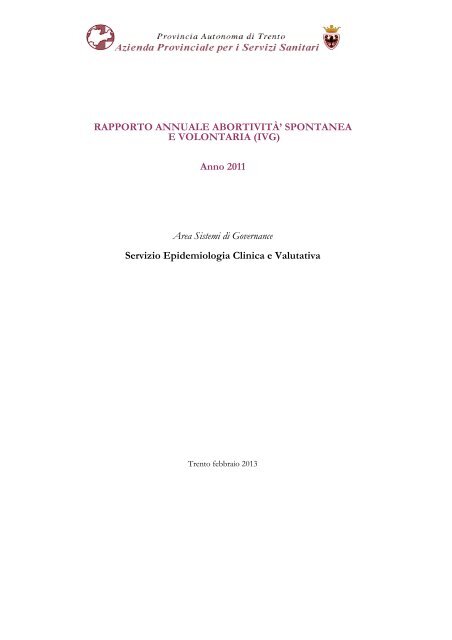 Rapporto annuale abortivitÃ  spontanea e volontaria (IVG) - Azienda ...