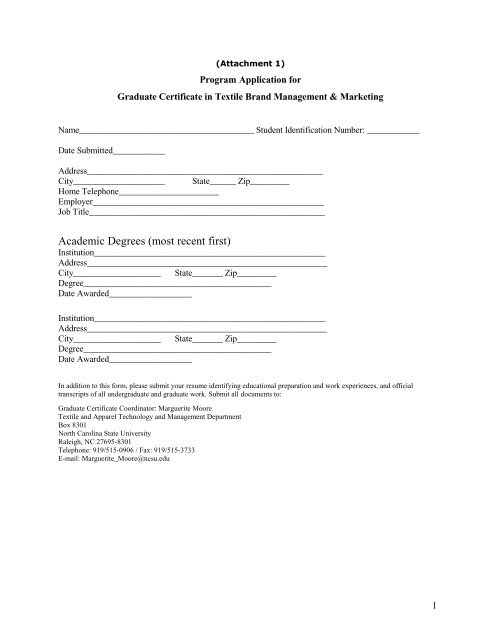 Application Form - North Carolina State University