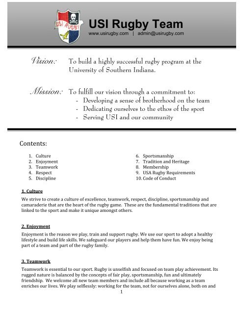 usi rugby club constitution and bylaws university of southern