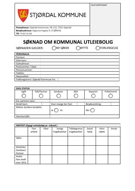 SÃƒÂ˜KNAD OM KOMMUNAL UTLEIEBOLIG - StjÃƒÂ¸rdal kommune