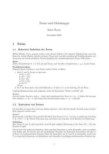Terme und Gleichungen - Rainer Hauser