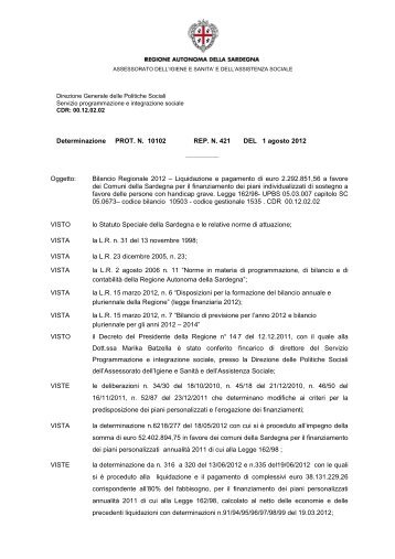Determinazione n. 10102/421 del 1 agosto 2012 - Regione ...