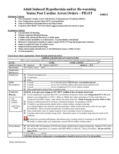 Wake Hospital Hypothermia Protocol