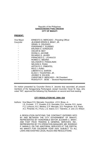 Vice Mayor Ernesto S Mercado A Presiding Officer C Makati