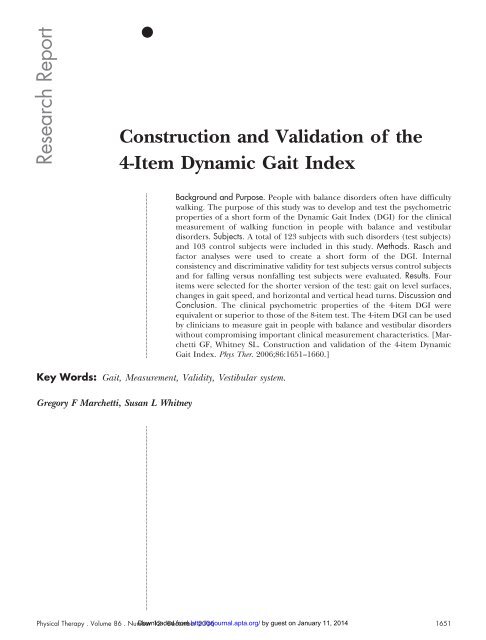 Construction and Validation of the 4-Item Dynamic Gait Index