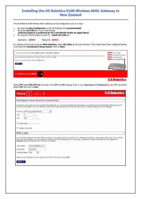 Installing the US Robotics 9108 Wireless ADSL Gateway in New ...