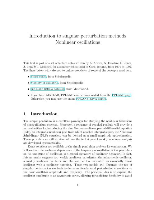 Introduction to singular perturbation methods Nonlinear oscillations