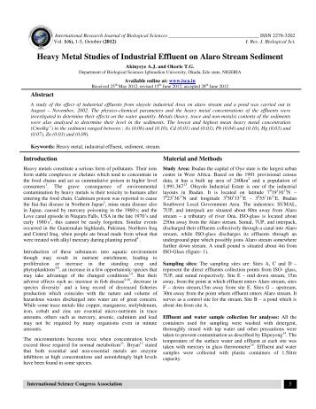 Heavy Metal Studies of Industrial Effluent on Alaro Stream ... - ISCA