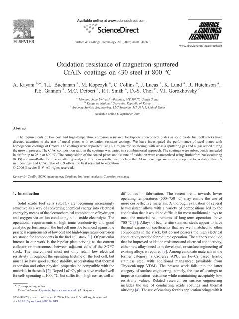 Oxidation resistance of magnetron-sputtered CrAlN coatings on 430 ...