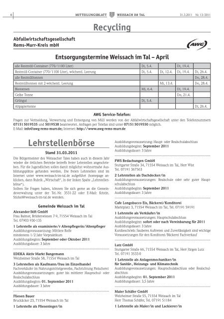 Werbung - Weissach im Tal