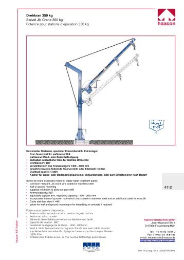 Drehkran 350 kg Swivel Jib Crane 350 kg Potence pour ... - Haacon