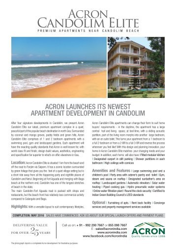1-2 BHK Apartments for Sale in Candolim, Goa by Acron
