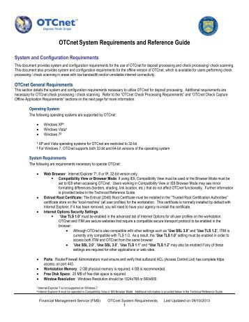 OTCnet System Requirements - Financial Management Service