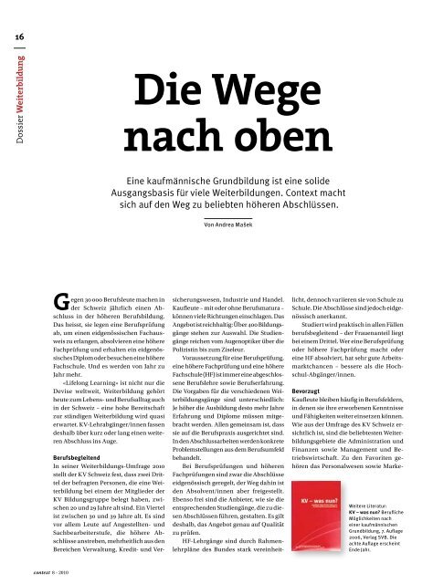 Nr. 8 / August 2010 - Karrierewege (PDF, 5407 kb) - KV Schweiz