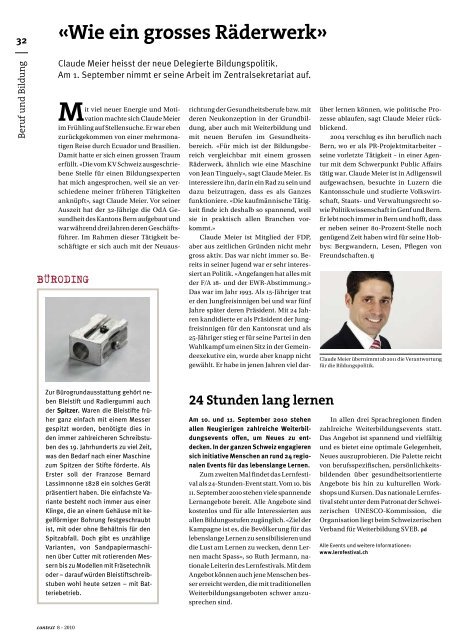 Nr. 8 / August 2010 - Karrierewege (PDF, 5407 kb) - KV Schweiz