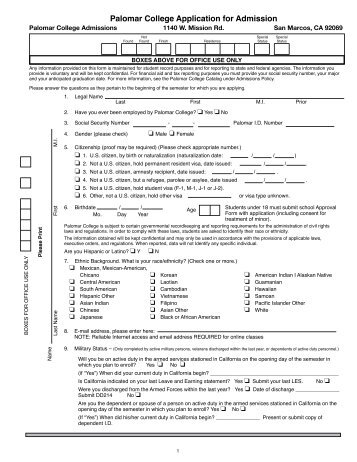 Application for Admissions - Palomar College