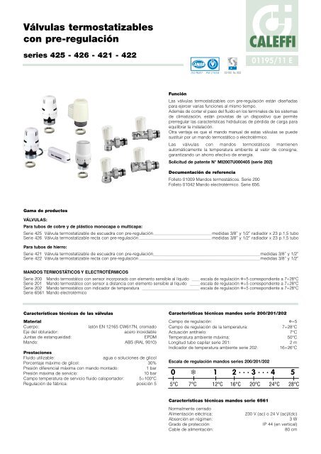 VÃ¡lvulas termostatizables con pre-regulaciÃ³n - Caleffi