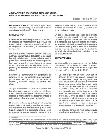 ASIGNACIÃN DE RECURSOS A ÃREAS DE SALUD ... - SciELO