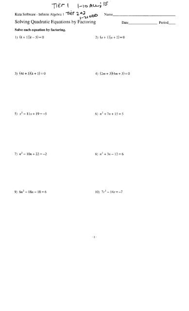 Solving Quadratic Equations by Factoring Date Period.