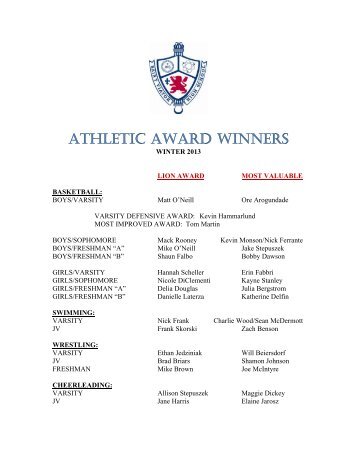 Saint Viator's Winter Athletic Award Winners