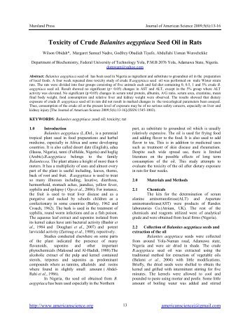 Toxicity of Crude Balanites aegyptiaca Seed Oil in Rats