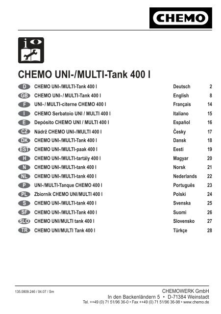 CHEMO Uni-/Multi-Tank 400 l