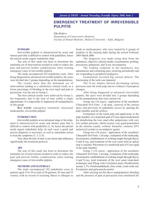 emergency treatment of irreversible pulpitis - Journal of IMAB