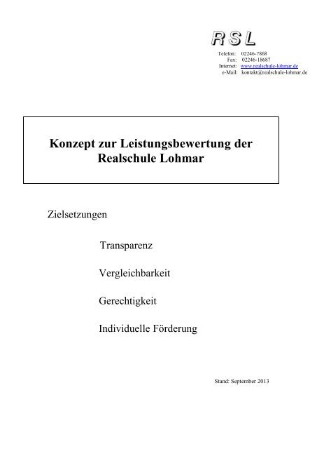 Konzept zur Leistungsbewertung der Realschule Lohmar