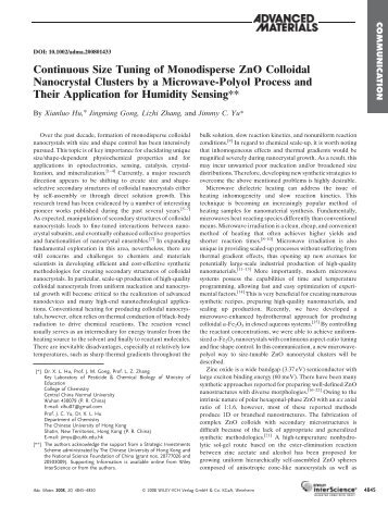 Continuous Size Tuning of Monodisperse Zno ... - CEM Gmbh