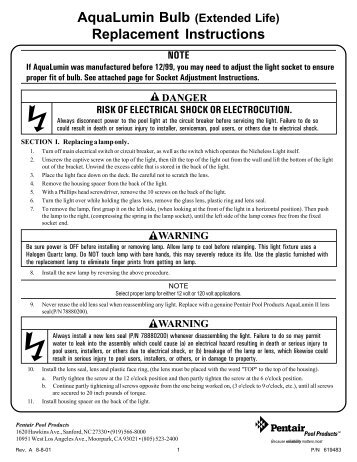 AquaLumin Bulb (Extended Life) Replacement Instructions - Pentair