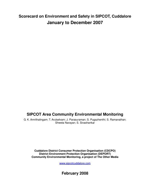 Scorecard on Environment and Safety in SIPCOT, Cuddalore