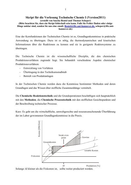 Skript fÃ¼r die Vorlesung Technische Chemie I (Version2011)