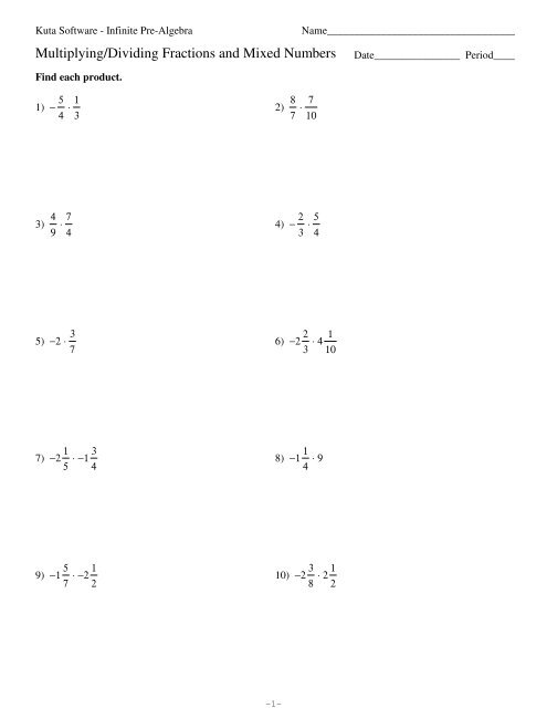 Multiplying Fractions And Mixed Numbers Worksheet Kuta