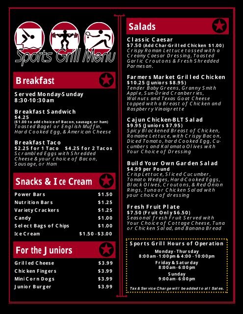 Sports grill menu deals
