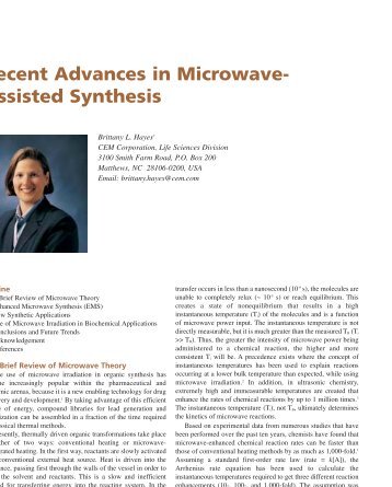 Recent Advances in Microwave- Assisted Synthesis