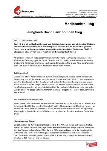 Medienmitteilung Jungkoch David Lanz holt den ... - Schweizer Fleisch