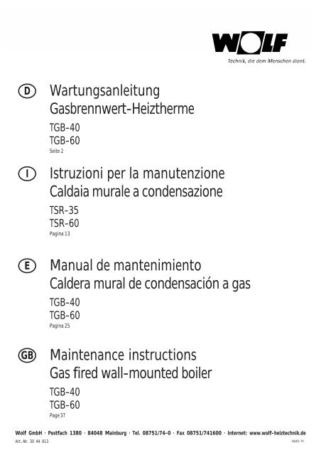 TGB-40/60 Wartungsanleitung