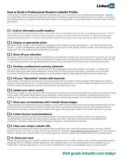 PDF #1 - Checklist - How to Build a Professional LinkedIn Profile ...