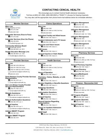 contact CenCal Health