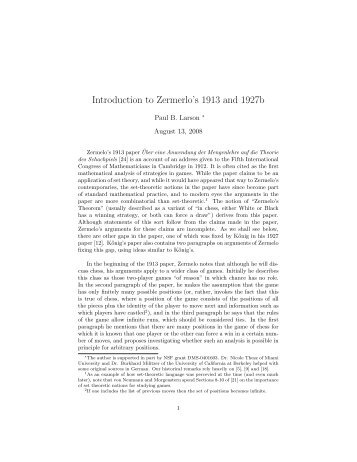 Introduction to Zermerlo's 1913 and 1927b - Users.muohio.edu