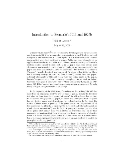 Introduction to Zermerlo's 1913 and 1927b - Users.muohio.edu