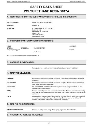 safety data sheet polyurethane resin 5617a - WES Components