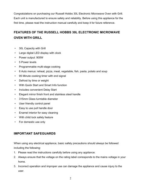INSTRUCTIONS AND WARRANTY - Russell Hobbs