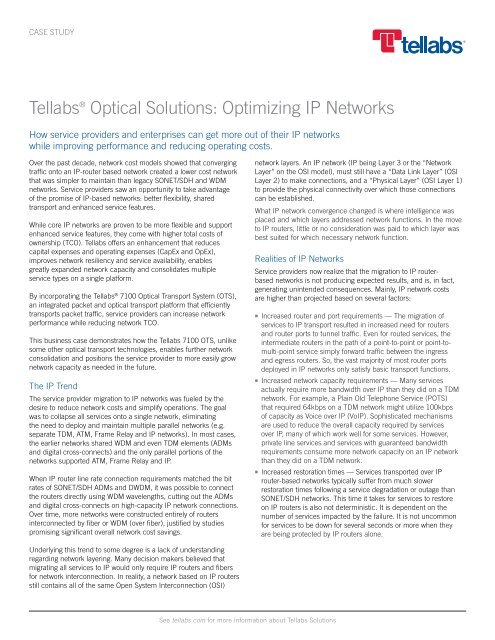 Tellabs Optical Solutions: Optimizing IP Networks